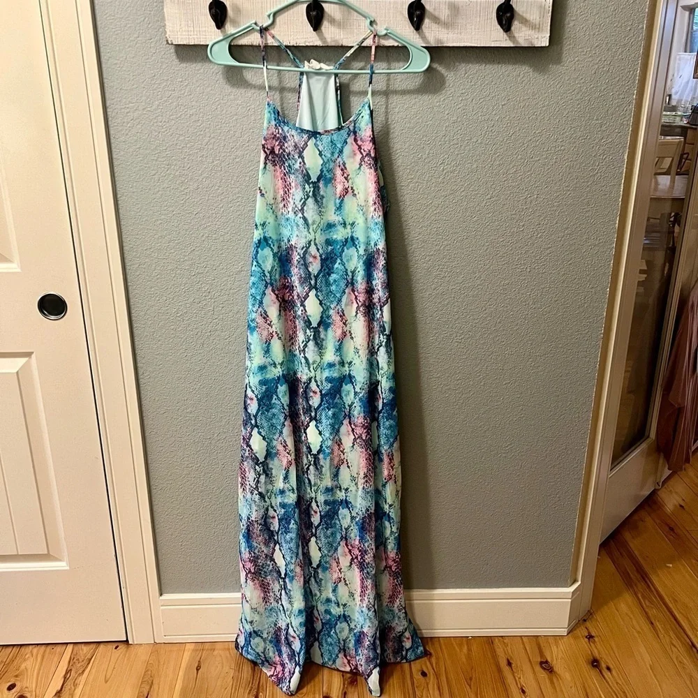 Peach Love California Watercolor Maxi Long Dress - Picture 4 of 8